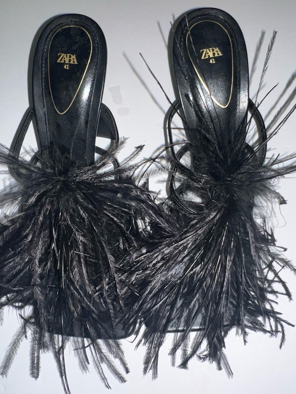 Zara Black Feather Slide Mules